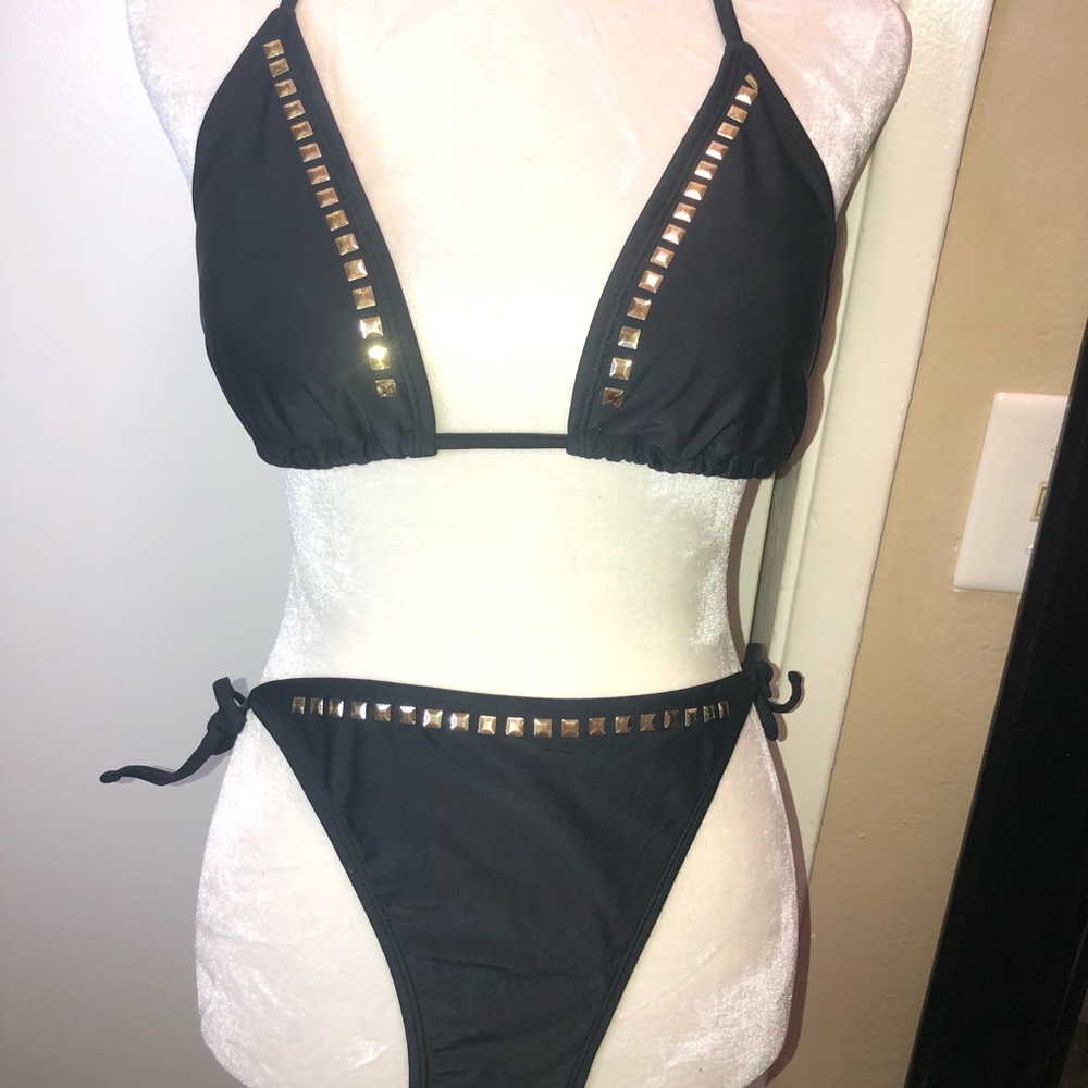 Sz L Black Studded Bikini
